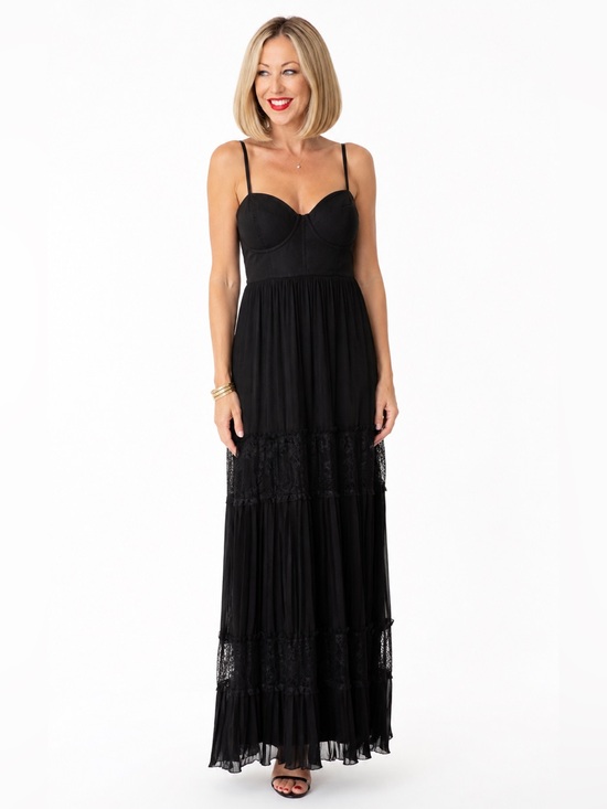 Lulus Dresses & Skirts - Black Lace Tiered Maxi Dress Lulus M Corset Bodice